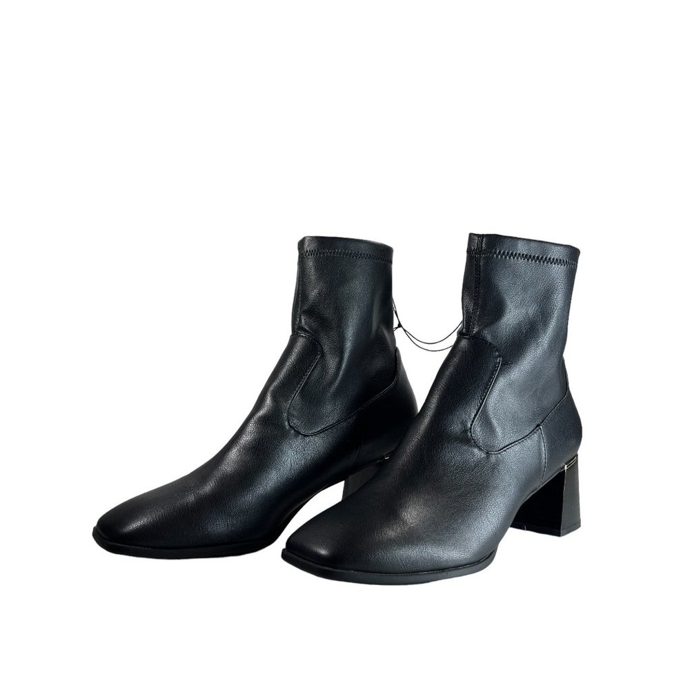 Andiamo Boots Ankle Chunky Heel Black Leather Heel Boots Womens 11